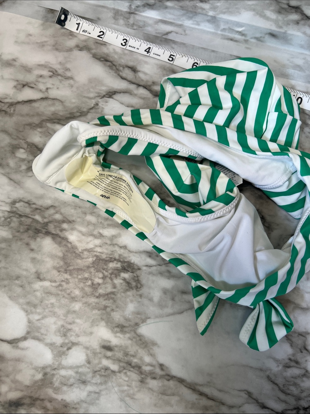 aerie Green and White Striped Bikini Bottoms with Front Knot - Picture 6 of 6